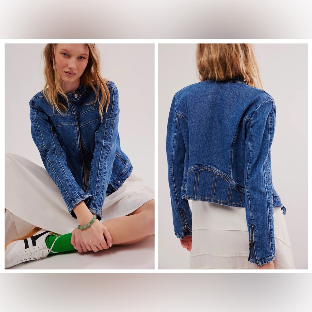 Free People Fast Lane Denim Moto Jacket Size: XS NWOT